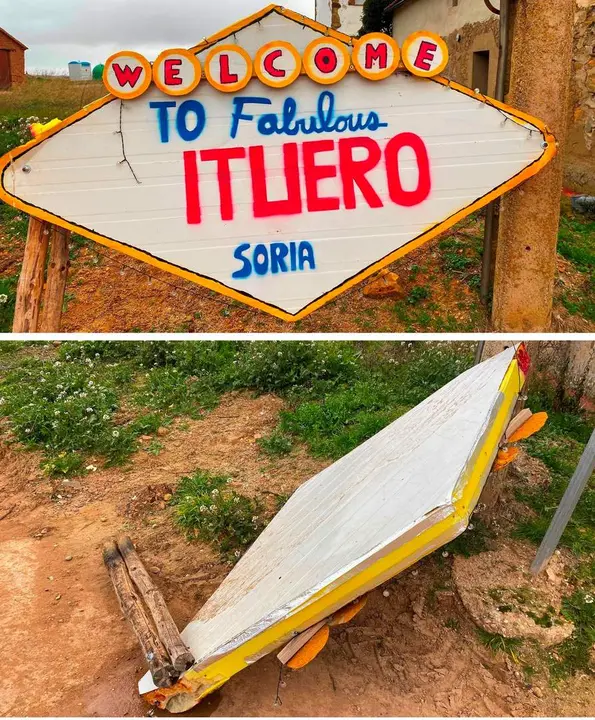 Cartel de Ituero destrozado